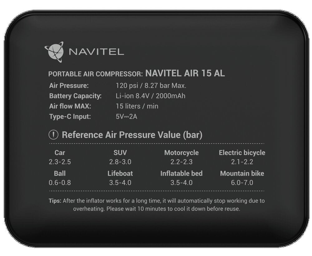 Õhukompressor Navitel Air15AL, kaasaskantav цена и информация | Kompressorid | kaup24.ee