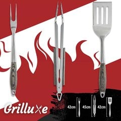 Набор столовых приборов для гриля, вилка для мяса+щипцы+лопатка Grilluxe Premium, 3 шт. цена и информация | Аксессуары для гриля и барбекю | kaup24.ee