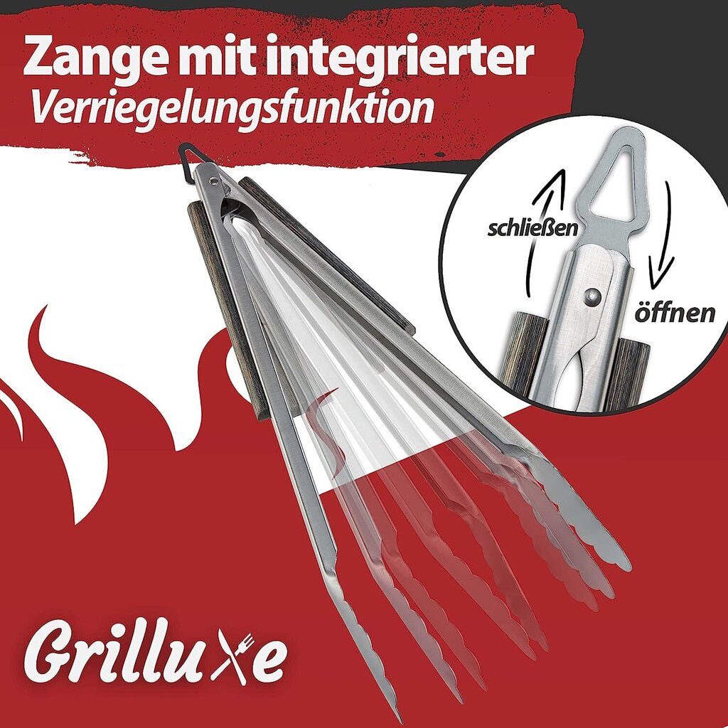 Grilluxe Premium grillsöögiriistade komplekt, lihakahvel + tangid + spaatel, 3 tk. hind ja info | Grillitarvikud ja grillnõud | kaup24.ee