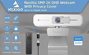 Veebikaamera NexiGo N940P, 3x suum, 2K, stereomikrofoniga, hall hind ja info | Arvuti (WEB) kaamerad | kaup24.ee