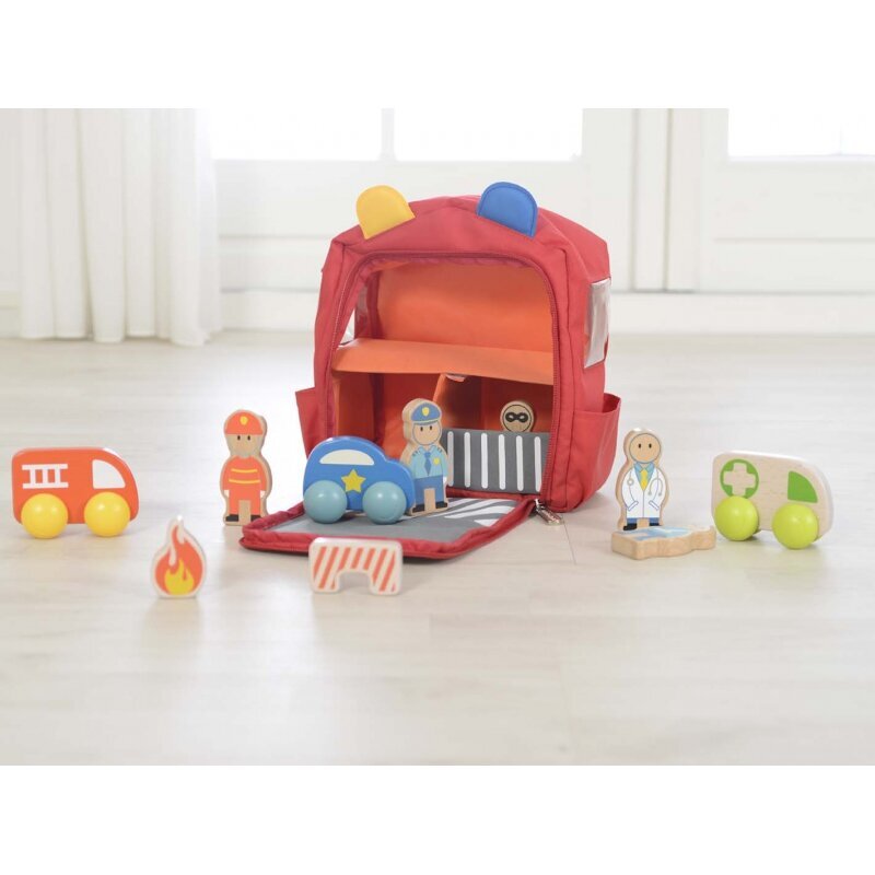 Laste puidust tuletõrjuja komplekt seljakotis, Masterkidz hind ja info | Arendavad mänguasjad | kaup24.ee