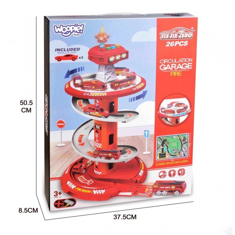 Suur tuletõrjeauto parkla koos heliefektidega, Woopie hind ja info | Poiste mänguasjad | kaup24.ee