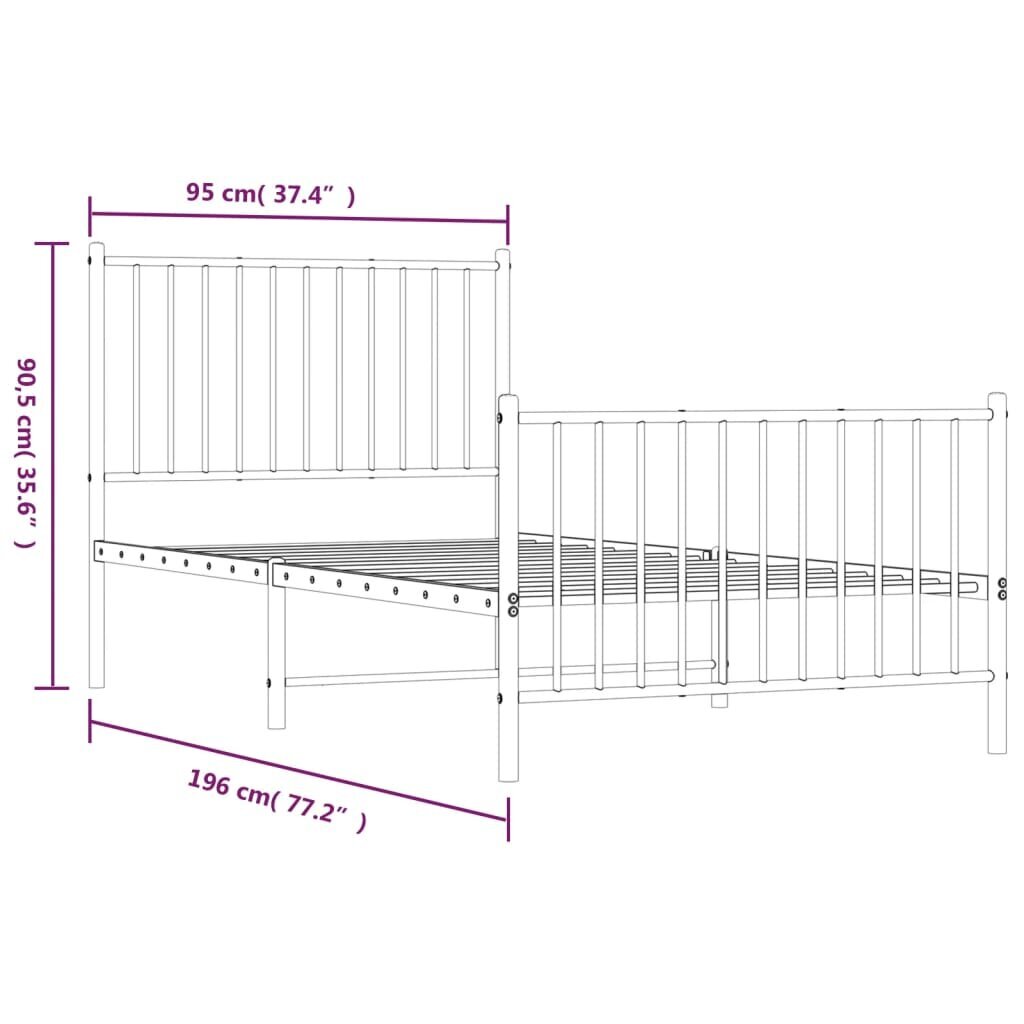 vidaXL metallist voodiraam peatsi ja jalutsiga, must, 90x190 cm hind ja info | Voodid | kaup24.ee