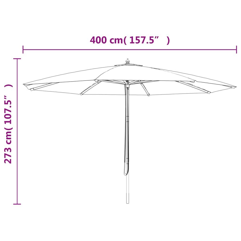 vidaXL aia päikesevari puidust postiga, antratsiithall, 400 x 273 cm цена и информация | Päikesevarjud, markiisid ja alused | kaup24.ee