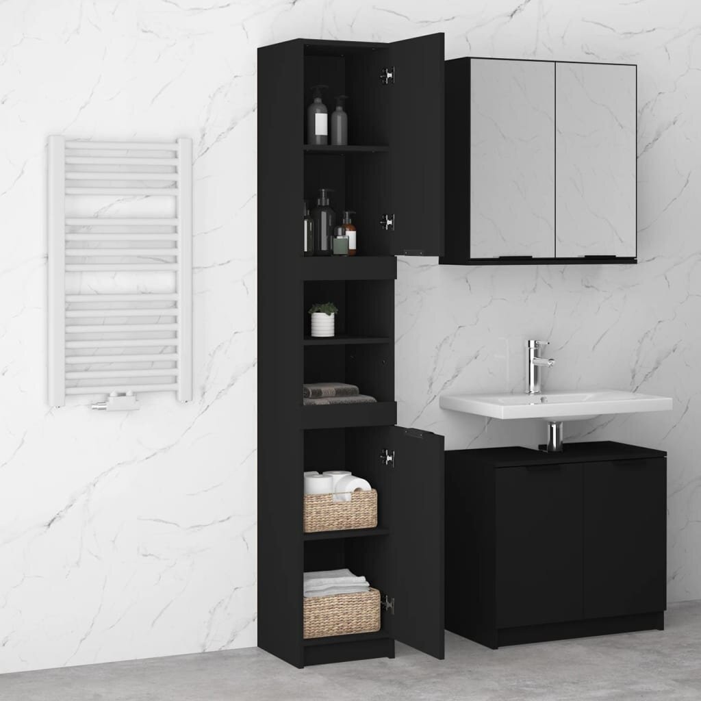 vidaXL vannitoakapp, must, 32 x 34 x 188,5 cm, tehispuit hind ja info | Elutoa väikesed kapid | kaup24.ee