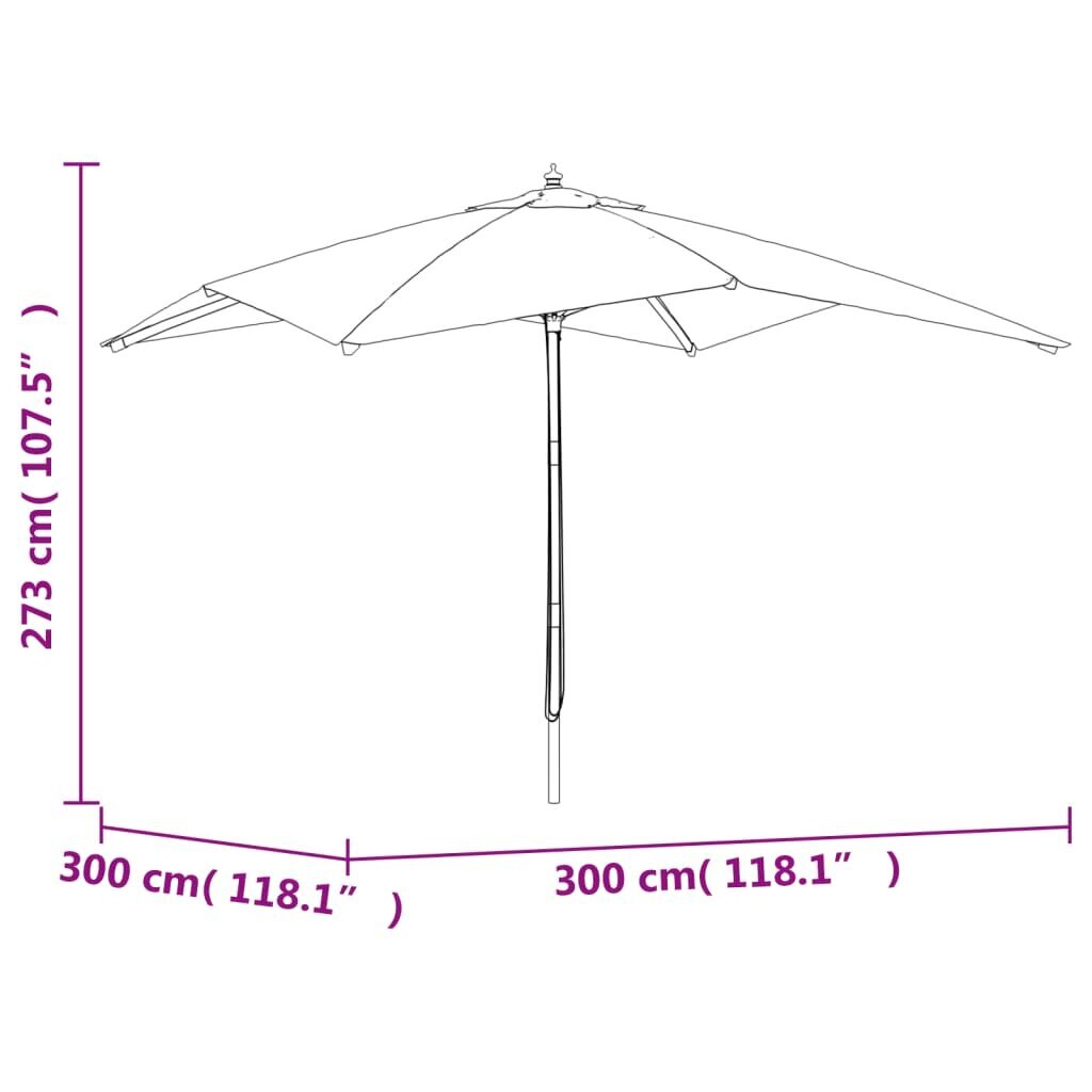 vidaXL päikesevari puidust postiga, liivakarva, 300 x 300 x 273 cm hind ja info | Päikesevarjud, markiisid ja alused | kaup24.ee