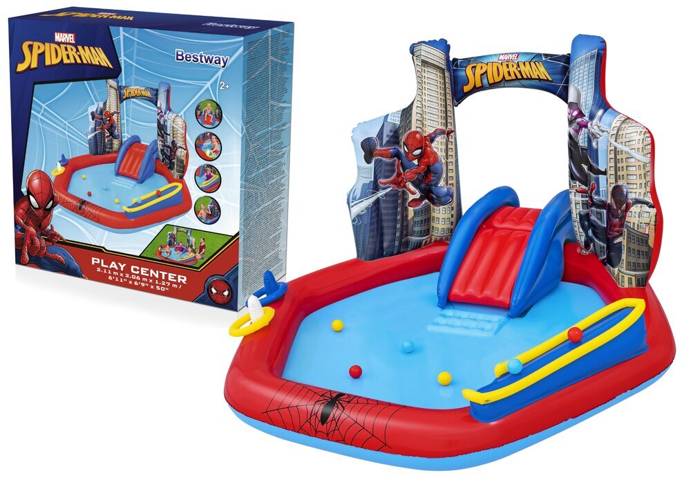 Täispuhutav bassein koos mänguväljakuga Spider Man Bestway, 211x206x127cm цена и информация | Täispuhutavad veemänguasjad ja ujumistarbed | kaup24.ee