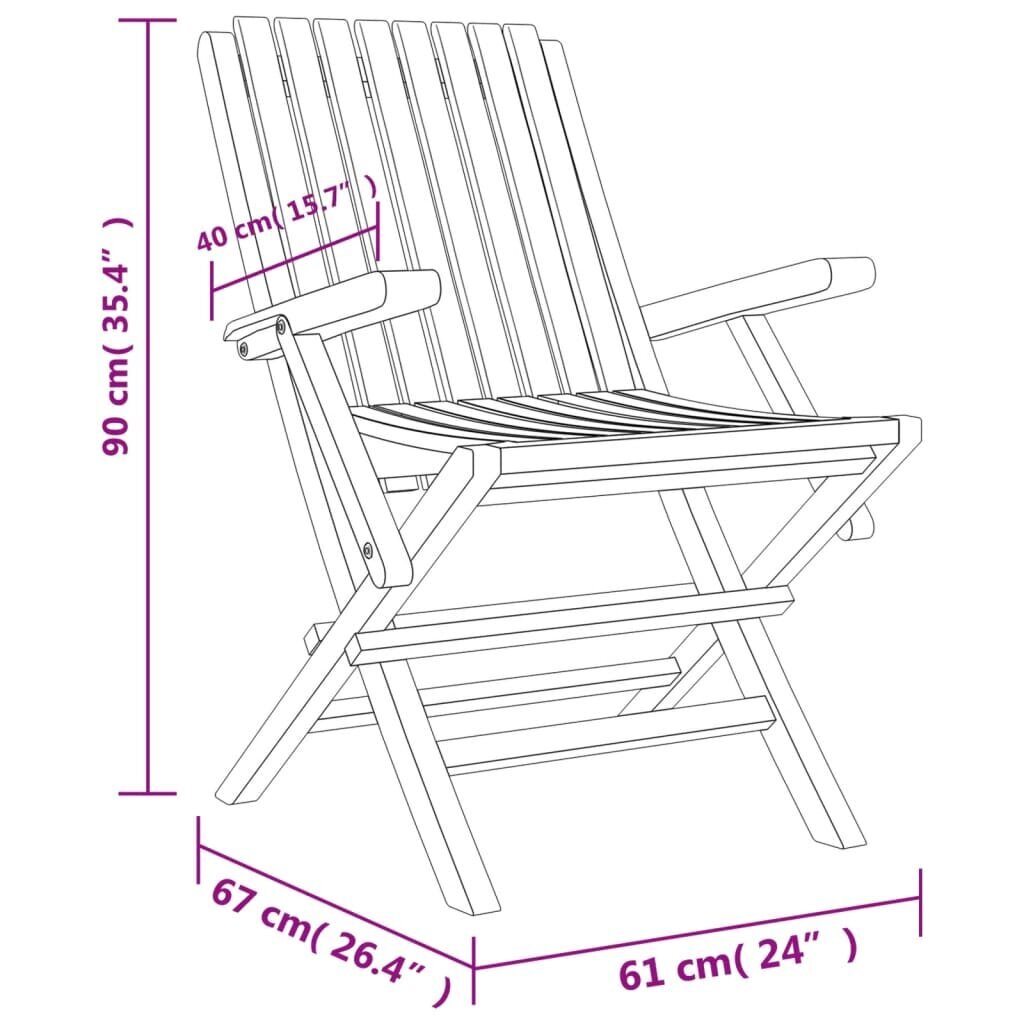 vidaXL kokkupandavad aiatoolid 2 tk, 61x67x90 cm, tiikpuu hind ja info | Aiatoolid | kaup24.ee