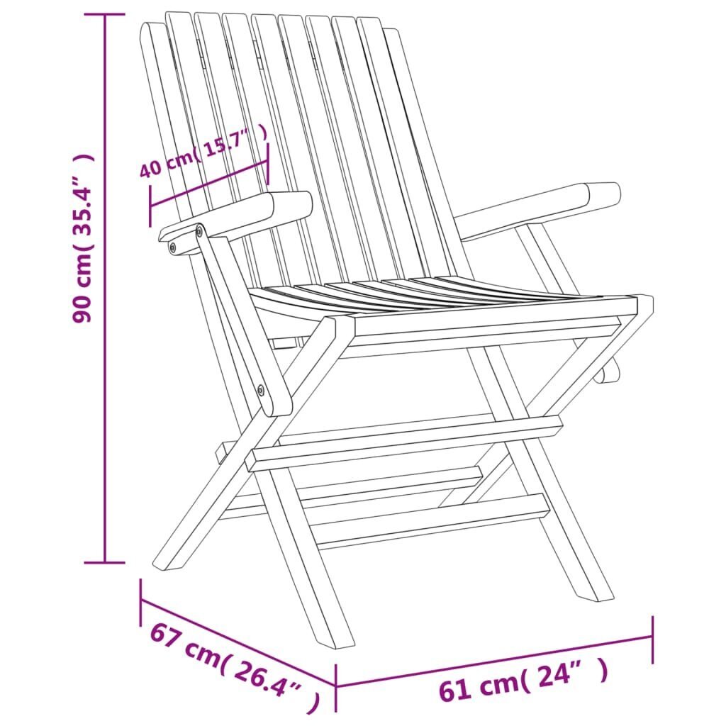 vidaXL kokkupandavad aiatoolid 4 tk, 61x67x90 cm, tiikpuu цена и информация | Aiatoolid | kaup24.ee