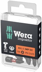 Kruvikeeraja Impaktor otsikud Wera 851/1, PH 1 x 25mm, 10tk hind ja info | Käsitööriistad | kaup24.ee