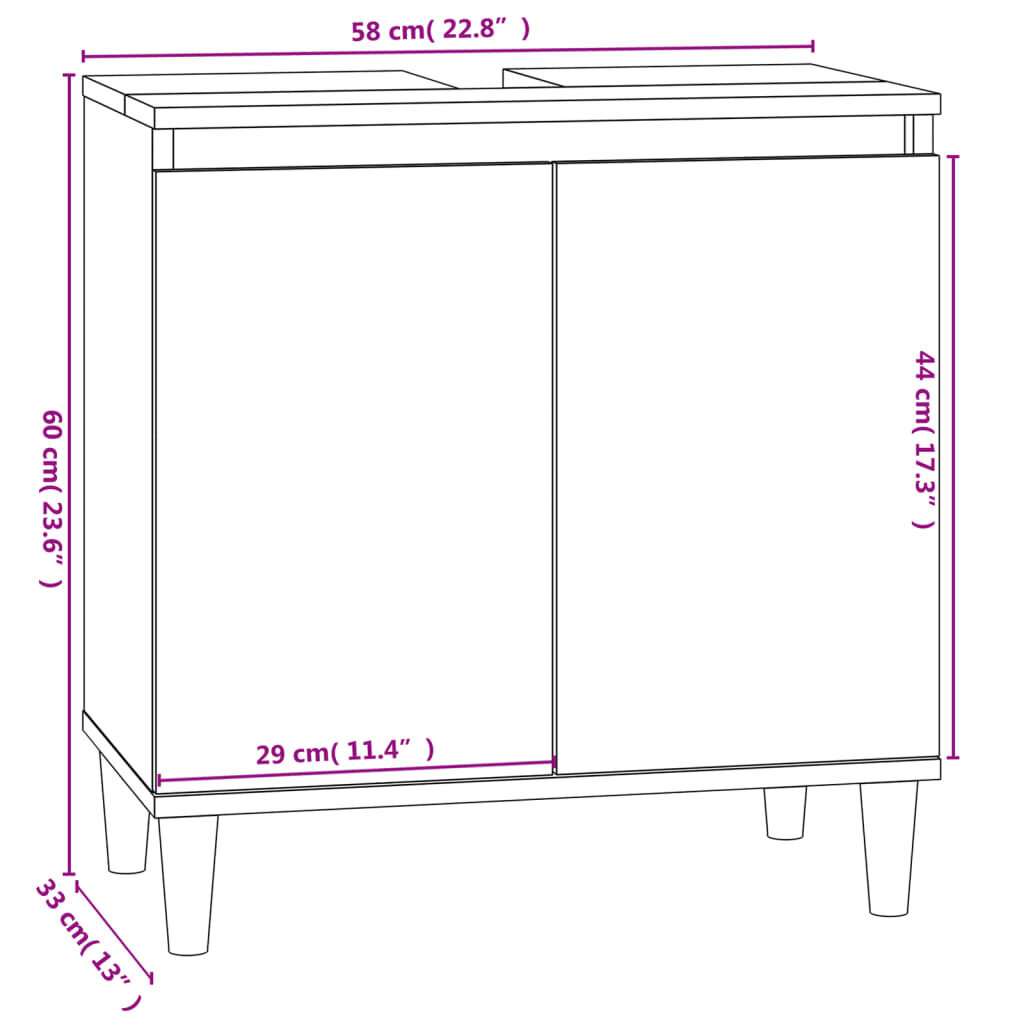 vidaXL valamukapp, hall Sonoma tamm, 58 x 33 x 60 cm, tehispuit hind ja info | Vannitoakapid | kaup24.ee