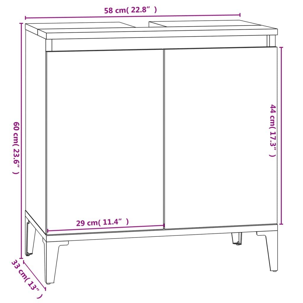 vidaXL valamukapp, kõrgläikega valge, 58 x 33 x 60 cm, tehispuit цена и информация | Vannitoakapid | kaup24.ee