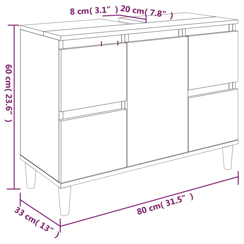 vidaXL valamukapp, valge, 80 x 33 x 60 cm, tehispuit цена и информация | Vannitoakapid | kaup24.ee