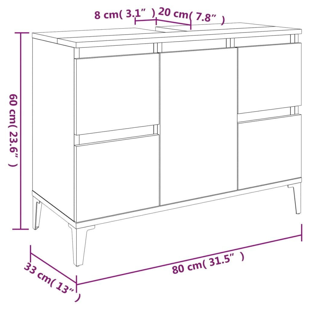 vidaXL valamukapp, pruun tamm, 80 x 33 x 60 cm, tehispuit цена и информация | Vannitoakapid | kaup24.ee