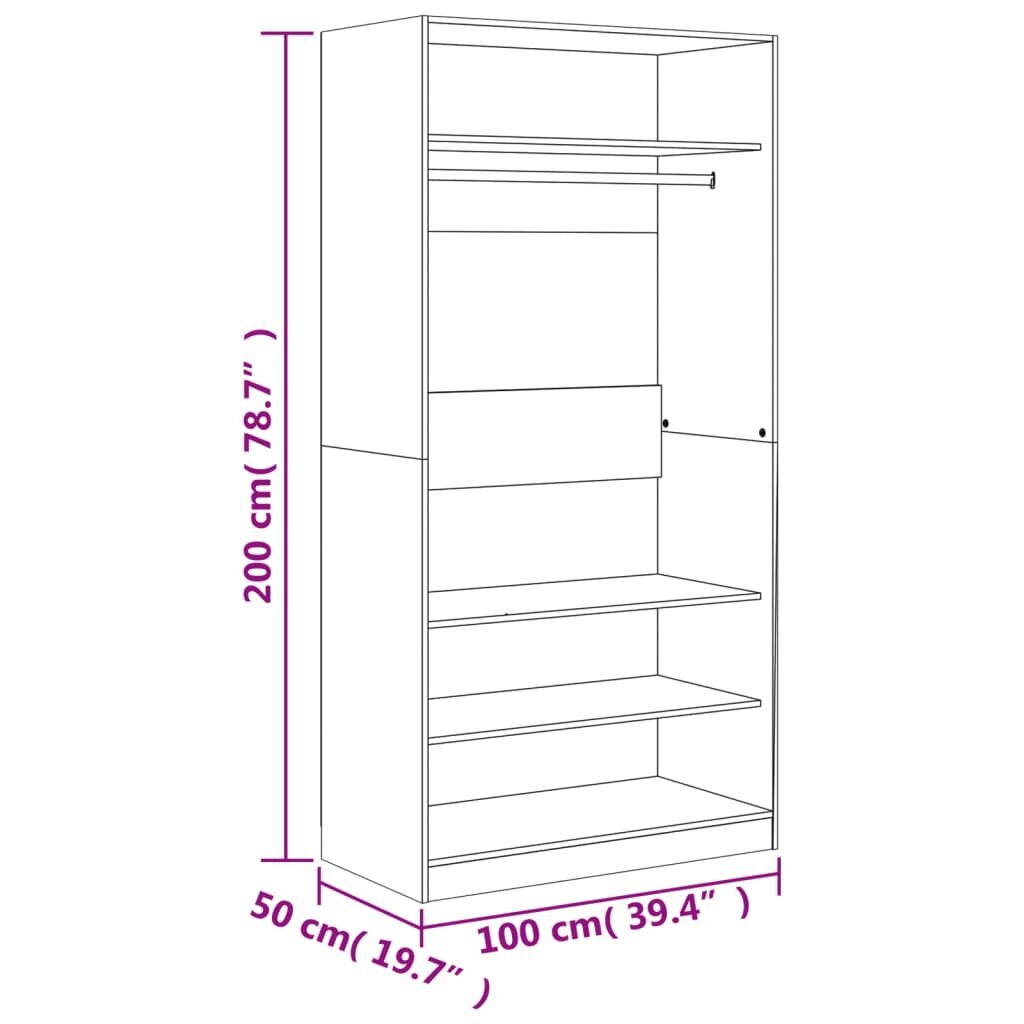 vidaXL riidekapp, pruun tamm, 100 x 50 x 200 cm, tehispuit цена и информация | Kapid | kaup24.ee