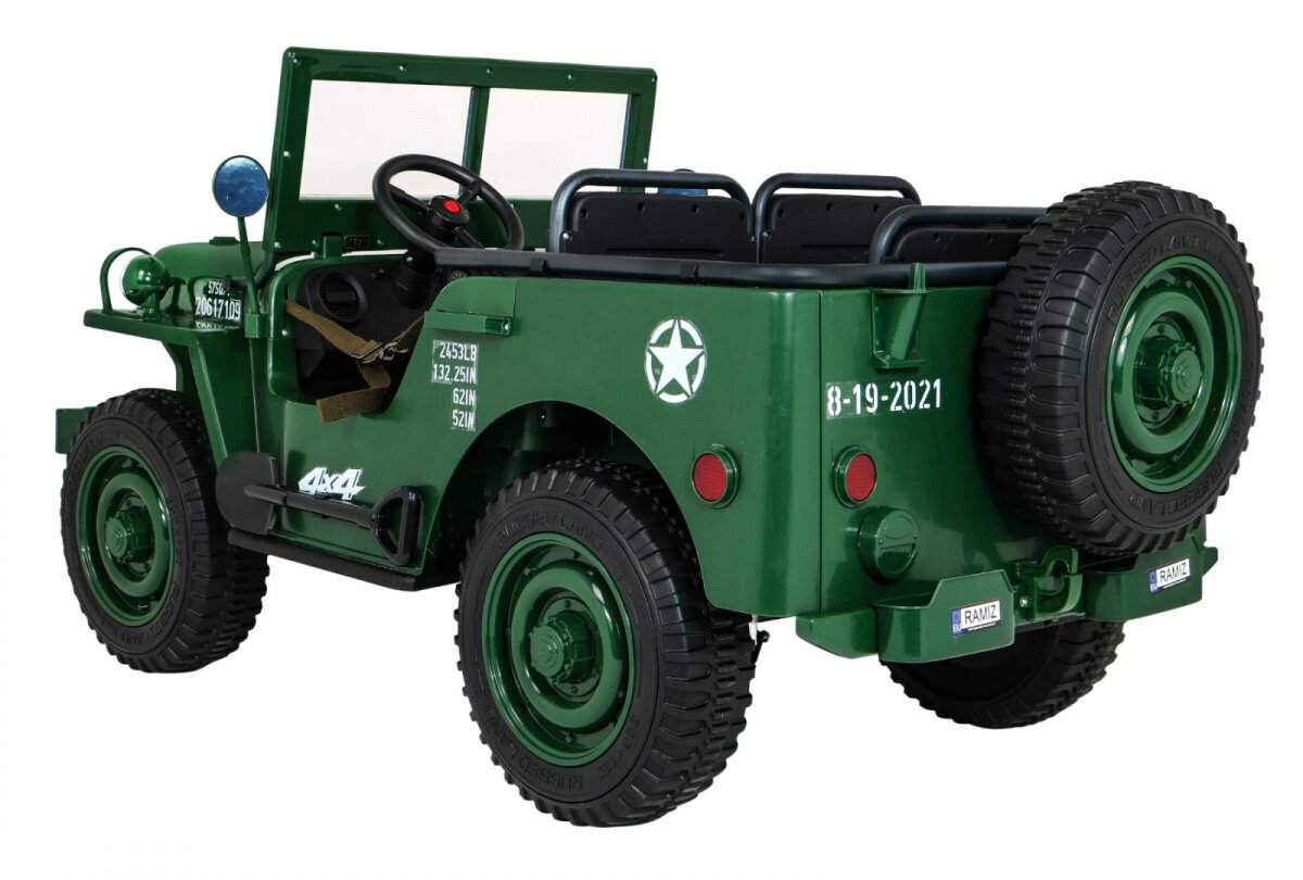 Retro Military 4x4 kolmekordne elektriauto lastele, roheline hind ja info | Laste elektriautod | kaup24.ee