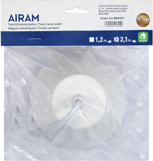 Airam ripplaelamp tekstiilist juhe + E27, 2,1 m, valge hind ja info | Rippvalgustid | kaup24.ee