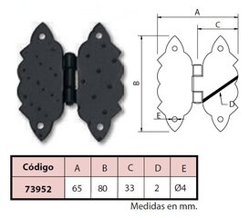 Hinged 73952, 65*80mm, must, 2 tk. hind ja info | Muud mööblitarvikud | kaup24.ee