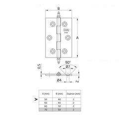 Hing 1003, 50*40mm, universaal, messing, 2 tk. hind ja info | Muud mööblitarvikud | kaup24.ee