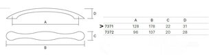 Käepide 7371-038, 128mm, nikeldatud, kriimustatud, 4 tk. hind ja info | Mööbli käepidemed | kaup24.ee