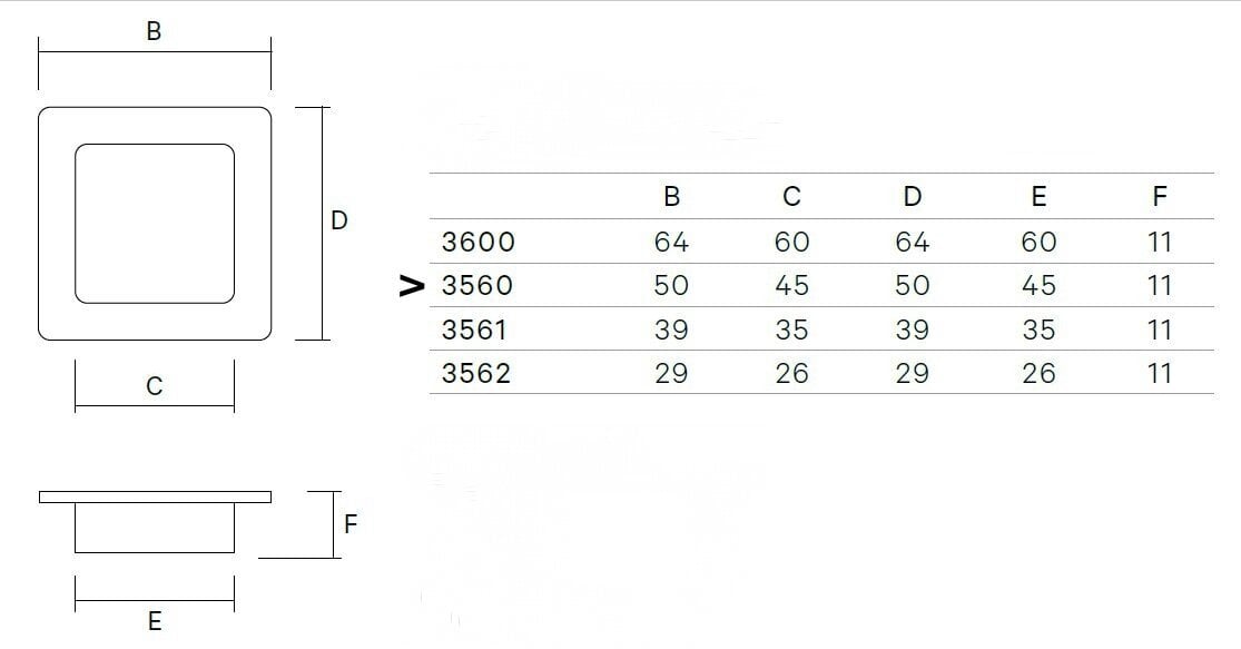 Käepide liugustele 3560-800, 50*50mm, kroomitud, matt, 4 tk. hind ja info | Ukselingid | kaup24.ee