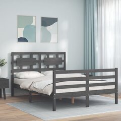 vidaXL voodiraam peatsiga, hall, 140 x 190 cm, täispuit цена и информация | Кровати | kaup24.ee