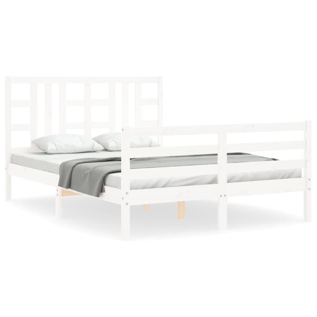 vidaXL voodiraam peatsiga, valge, 140 x 190 cm, täispuit hind ja info | Voodid | kaup24.ee