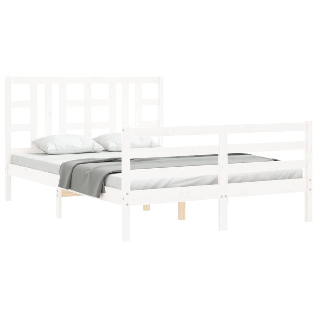 vidaXL voodiraam peatsiga, valge, 140 x 190 cm, täispuit hind ja info | Voodid | kaup24.ee