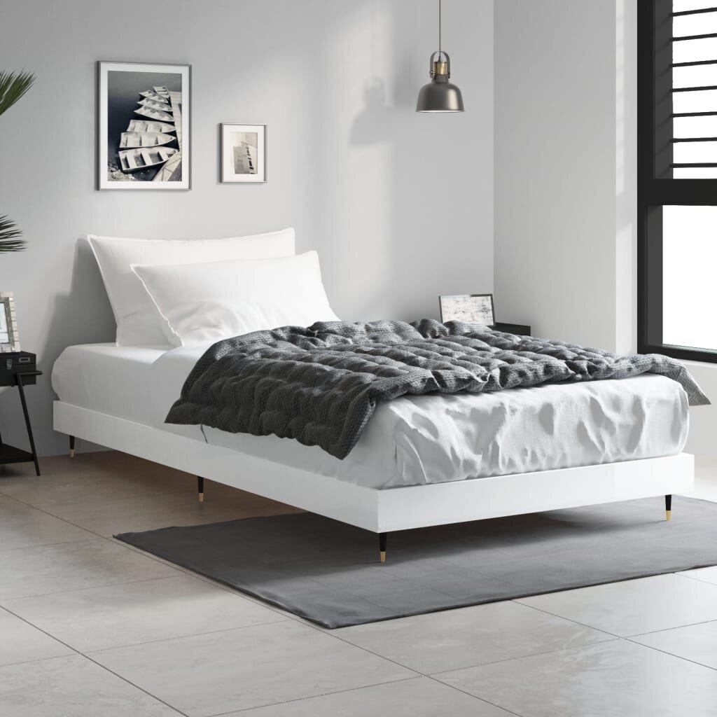 vidaXL voodiraam, kõrgläikega valge, 90 x 200 cm, tehispuit hind ja info | Voodid | kaup24.ee