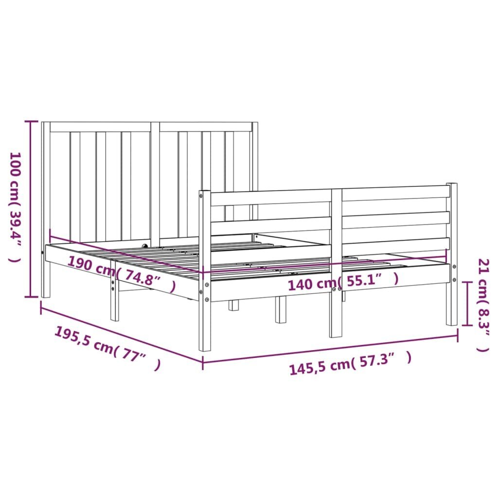 vidaXL voodiraam peatsiga, valge, 140 x 190 cm, täispuit hind ja info | Voodid | kaup24.ee