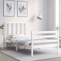 vidaXL voodiraam peatsiga, valge, 90 x 200 cm, täispuit цена и информация | Кровати | kaup24.ee