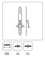 Käepide 1095.32, 180mm, messing, antiik, 4 tk. hind ja info | Mööbli käepidemed | kaup24.ee