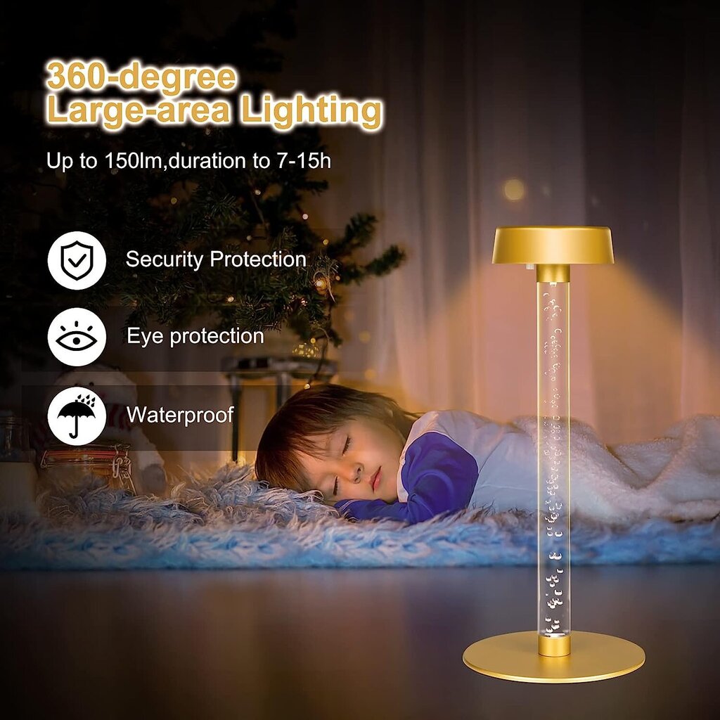 SUNLIGTGO LED laualamp, juhtmevaba, hämardatav, IP54, 4000 mAh, kuldne цена и информация | Laualambid | kaup24.ee