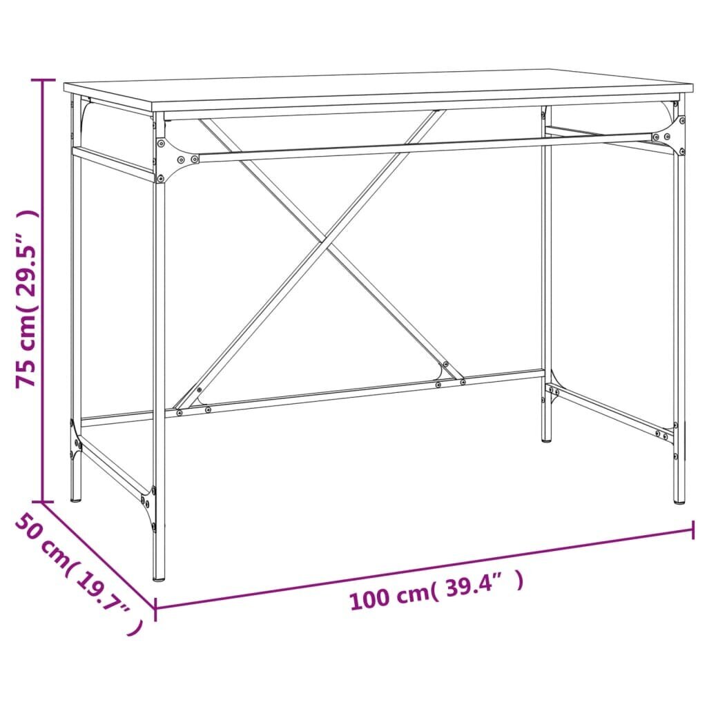 vidaXL kirjutuslaud, Sonoma tamm, 100x50x75 cm, tehispuit ja raud hind ja info | Arvutilauad, kirjutuslauad | kaup24.ee