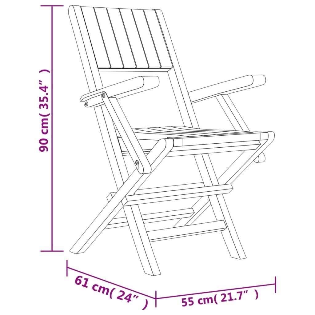 vidaXL kokkupandavad aiatoolid 2 tk, 55 x61 x 90 cm, tiikpuu hind ja info | Aiatoolid | kaup24.ee