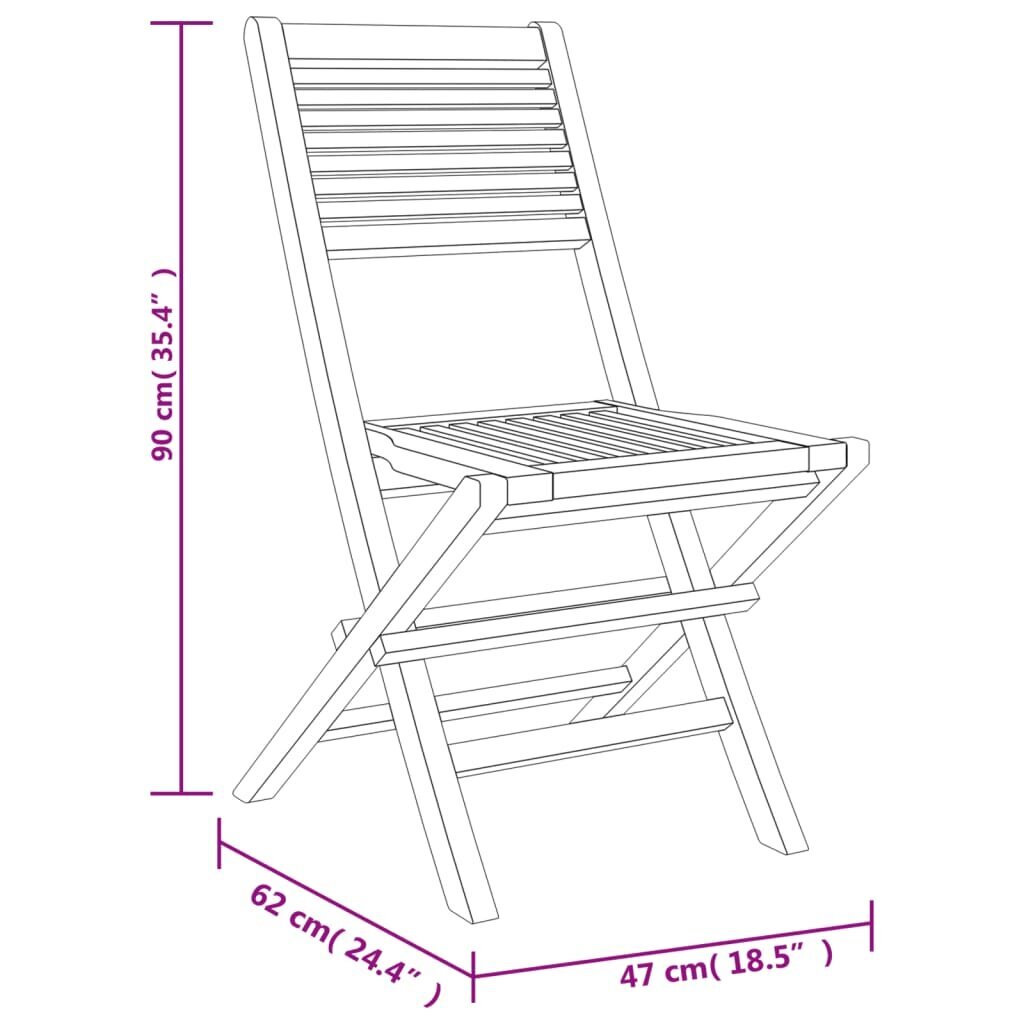 vidaXL kokkupandavad aiatoolid 2 tk, 47 x 62 x 90 cm, tiikpuu цена и информация | Aiatoolid | kaup24.ee