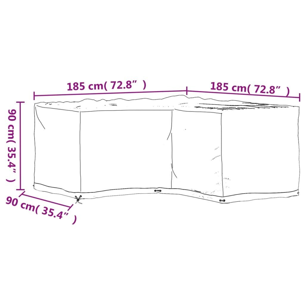 vidaXL L-kujulised aiamööblikatted, 12 aasaga, 185x185x90 cm hind ja info | Toolipadjad ja -katted | kaup24.ee