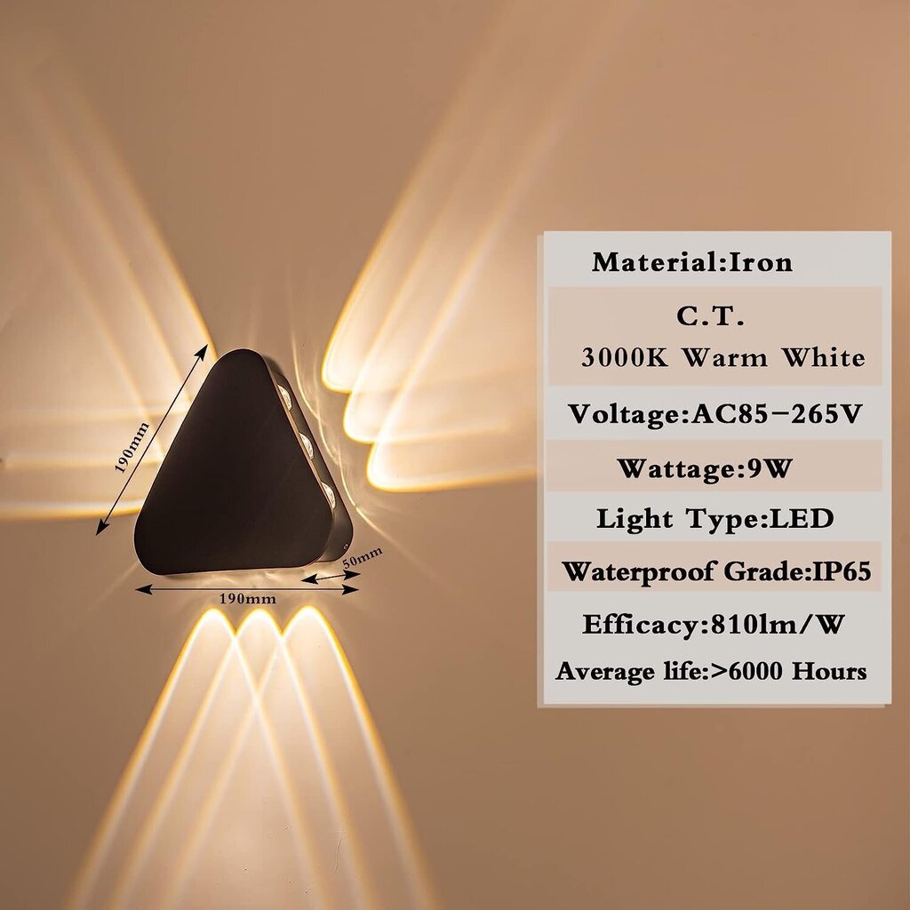 MQHOBO LED seinavalgusti, 3000K, IP65, 9W, must цена и информация | Seinavalgustid | kaup24.ee
