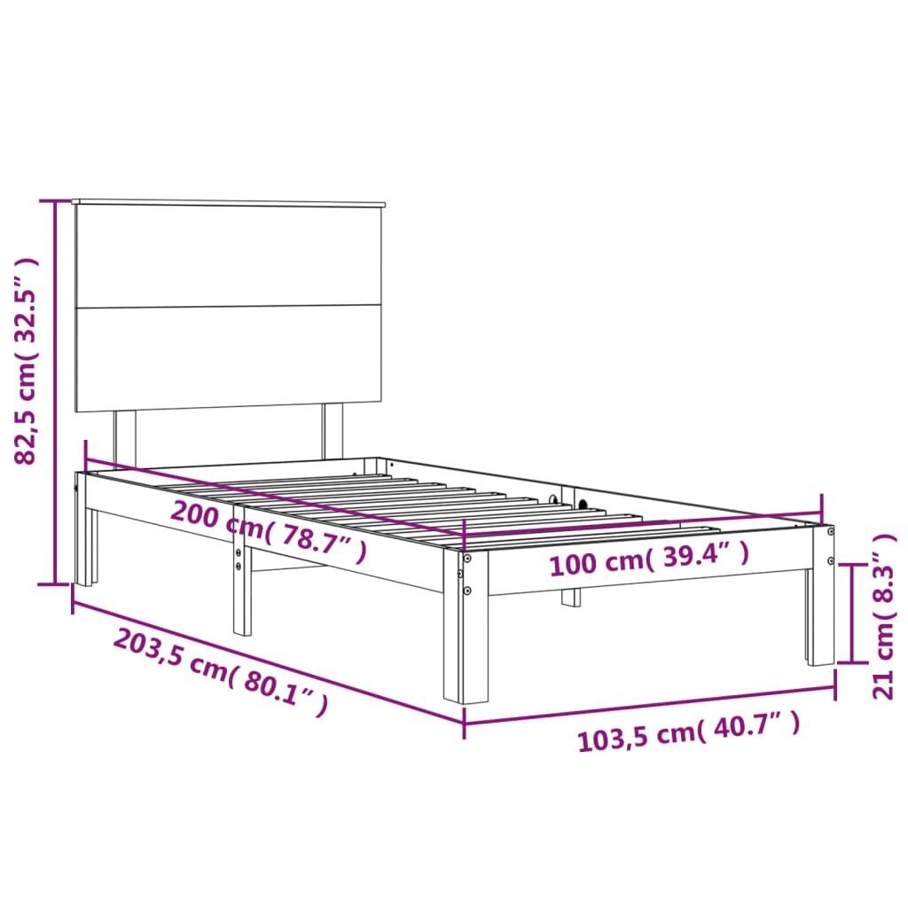 vidaXL voodiraam peatsiga, 100 x 200 cm, täispuit цена и информация | Voodid | kaup24.ee