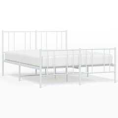 vidaXL metallist voodiraam peatsi ja jalutsiga, valge, 140 x 190 cm hind ja info | Voodid | kaup24.ee