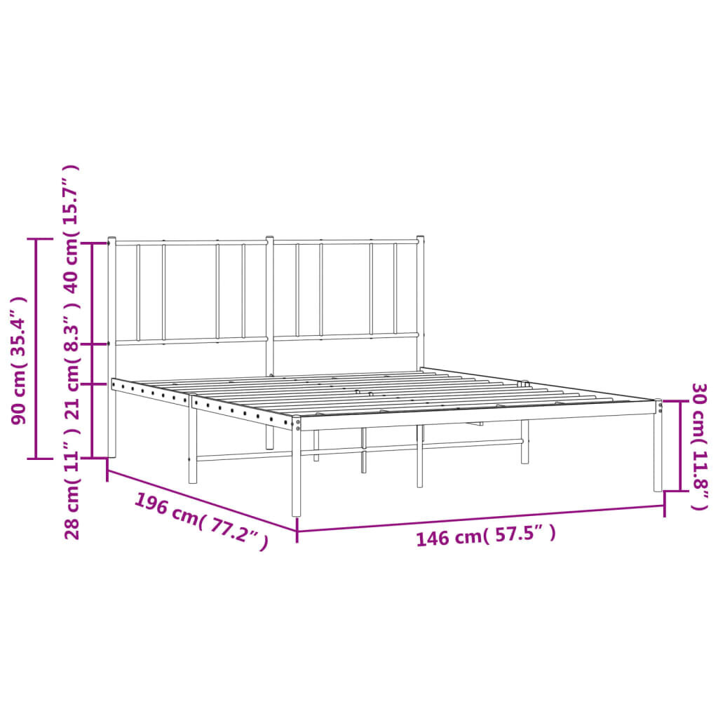 vidaXL metallist voodiraam peatsiga, must, 140x190 cm цена и информация | Voodid | kaup24.ee