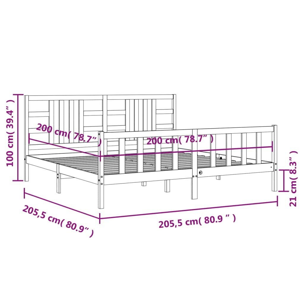 vidaXL voodiraam peatsiga, meepruun, 200 x 200 cm, täispuit цена и информация | Voodid | kaup24.ee