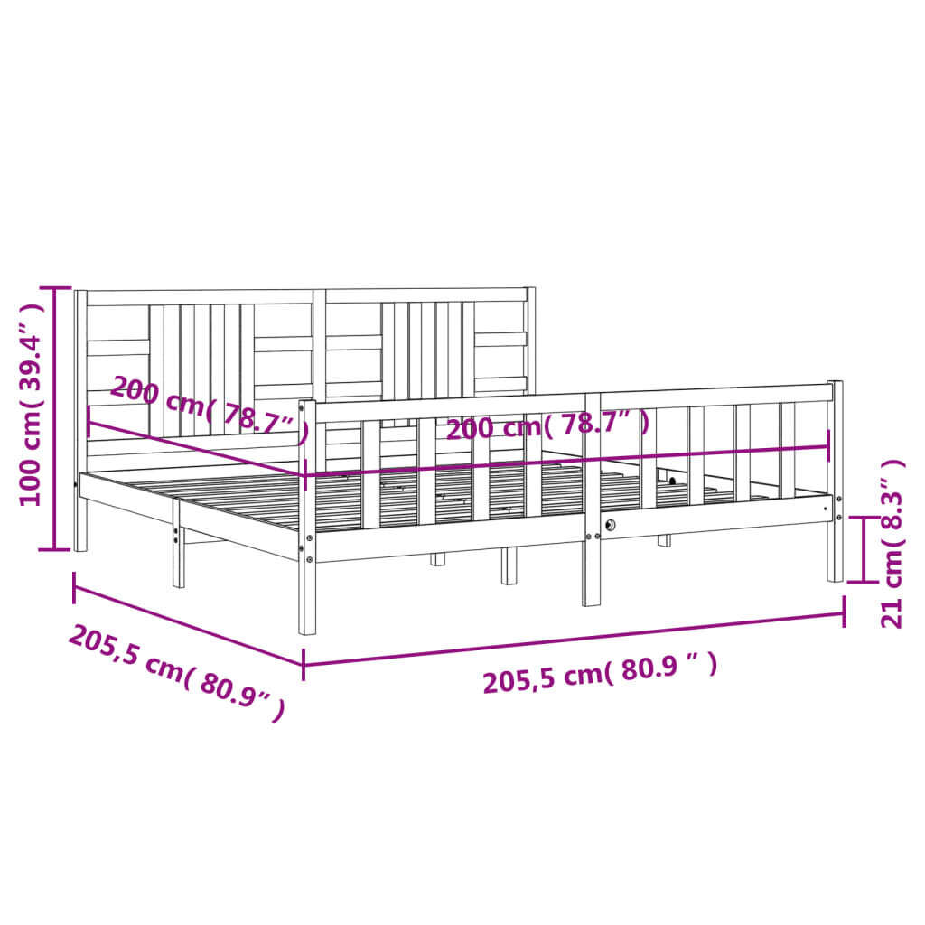 vidaXL voodiraam peatsiga, 200 x 200 cm, täispuit hind ja info | Voodid | kaup24.ee