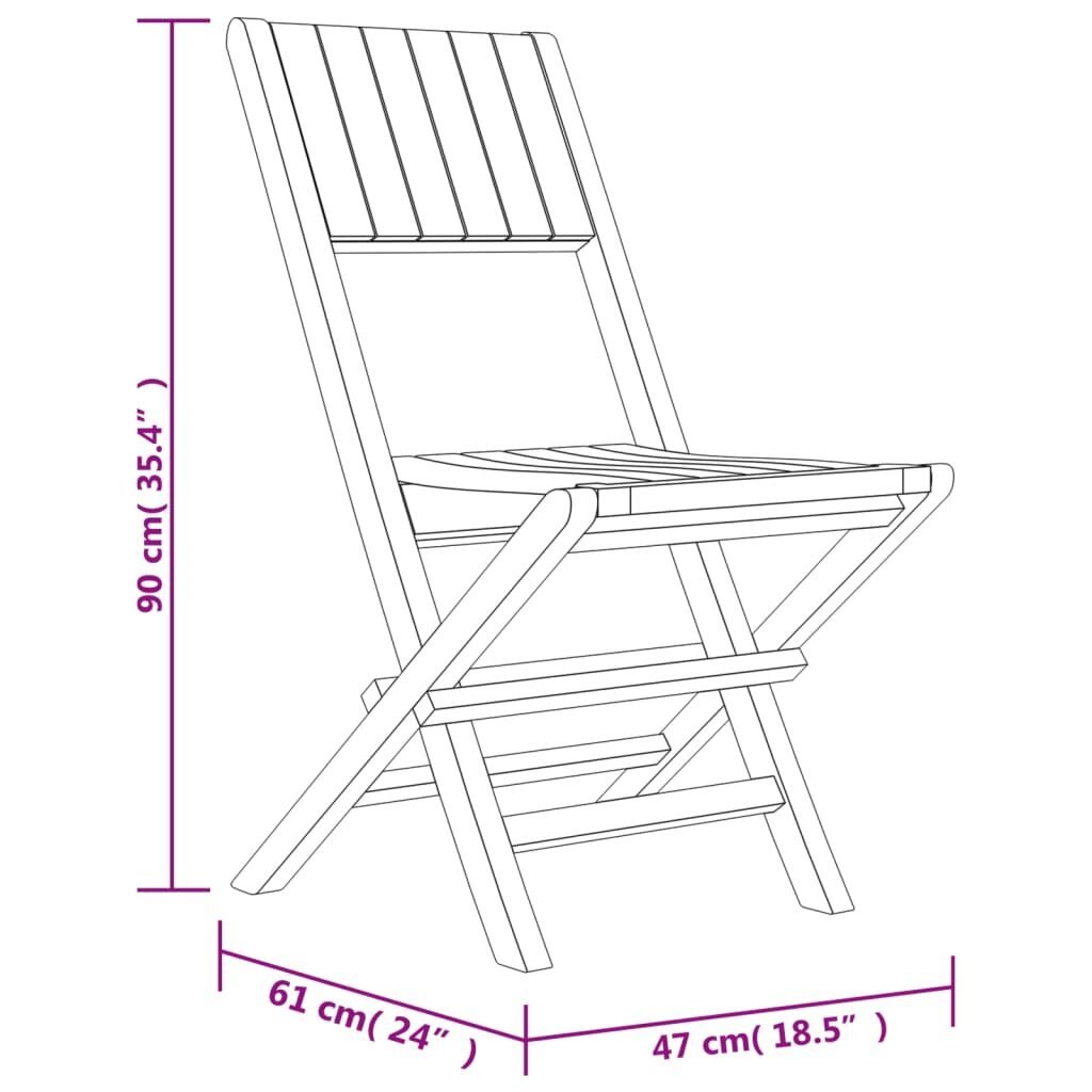 vidaXL kokkupandavad aiatoolid 4 tk, 47 x 61 x 90 cm, tiikpuu hind ja info | Aiatoolid | kaup24.ee