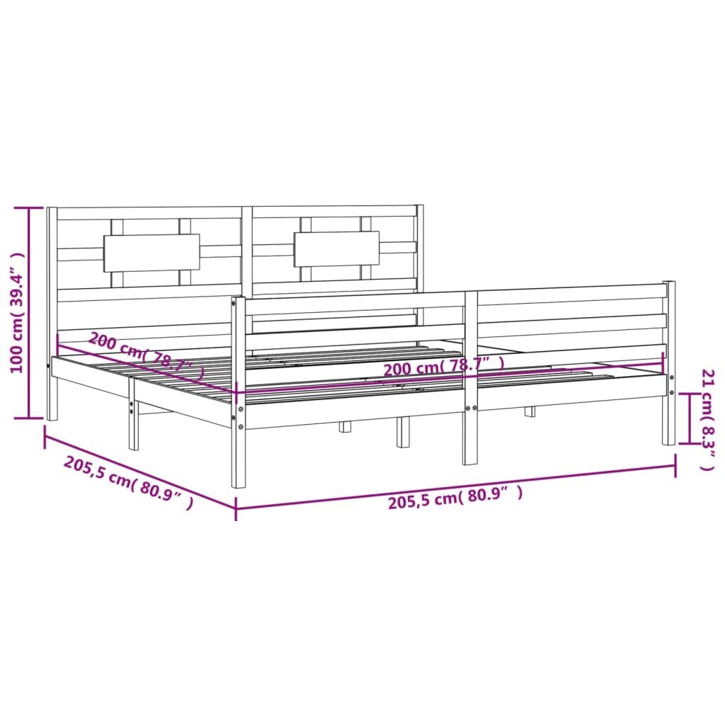 vidaXL voodiraam peatsiga, hall, 200 x 200 cm, täispuit hind ja info | Voodid | kaup24.ee