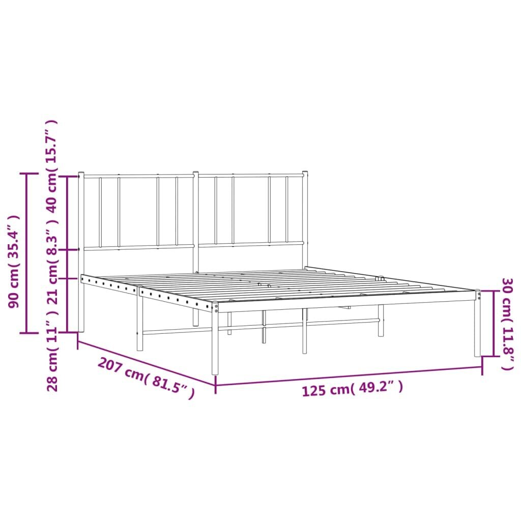 vidaXL metallist voodiraam peatsiga, valge, 120 x 200 cm цена и информация | Voodid | kaup24.ee