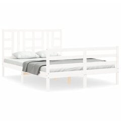 vidaXL voodiraam peatsiga, valge, 160 x 200 cm, täispuit hind ja info | Voodid | kaup24.ee