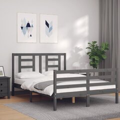 vidaXL voodiraam peatsiga, hall, 140 x 190 cm, täispuit цена и информация | Кровати | kaup24.ee