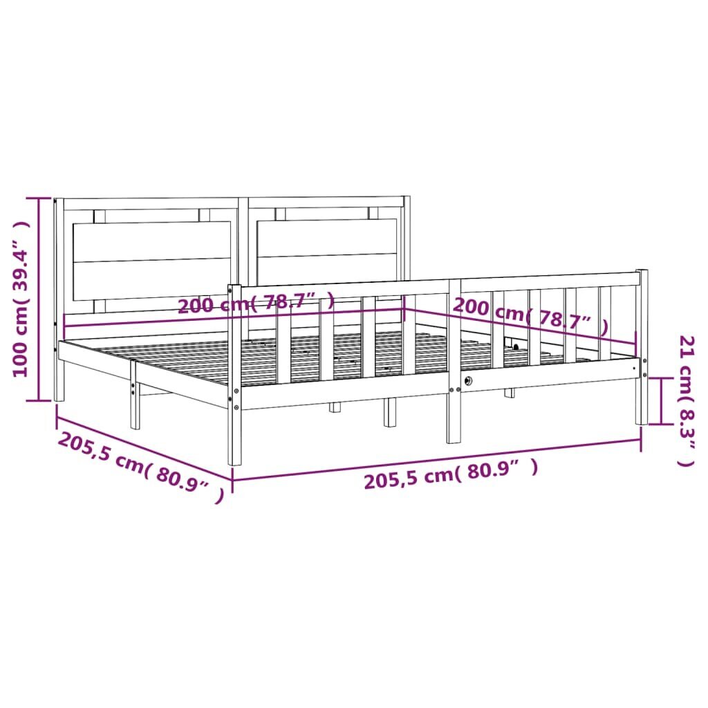 vidaXL voodiraam peatsiga, meepruun, 200 x 200 cm, täispuit hind ja info | Voodid | kaup24.ee