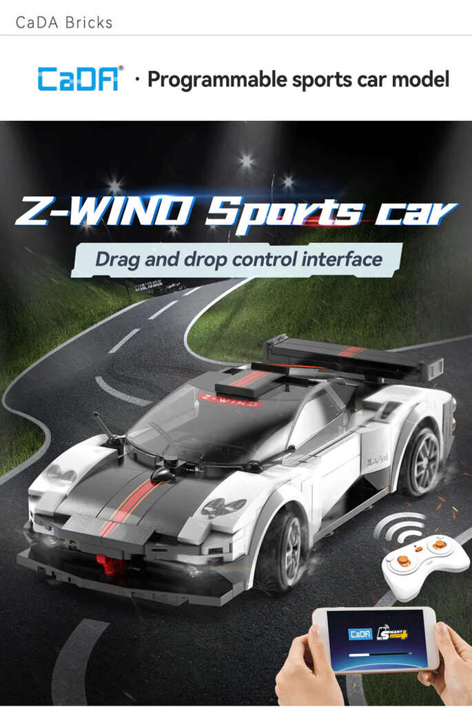 Konstruktor kaugjuhitav sportauto Constructor CaDA Z-Wind 258 tk RC hind ja info | Klotsid ja konstruktorid | kaup24.ee